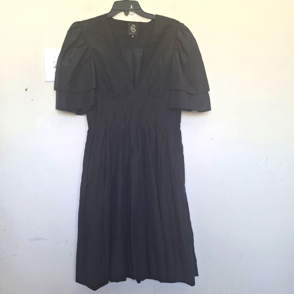 Castle Starr Little Black Dress Silk Cotton Sz 8 Deep V-neckline Mini Date LBD